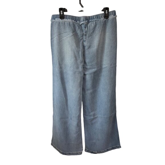 Tractr Womens Indigo-Dyed Wide-Leg Denim Pants With Drawstring Waist & Frayed Po - Picture 3 of 8